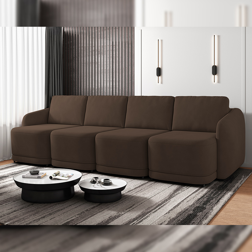 Sofá Cama para Sala de Estar 4 Lugares 396cm Montserrat K01 Veludo Marrom - Lyam Decor