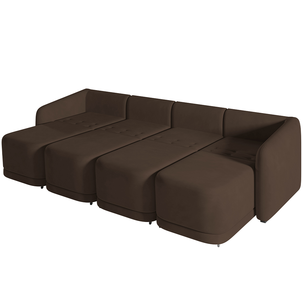 Sofá Cama para Sala de Estar 4 Lugares 396cm Montserrat K01 Veludo Marrom - Lyam Decor