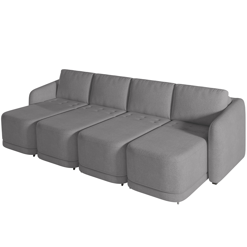 Sofá Cama para Sala de Estar 5 Lugares 436cm Montserrat K01 Bouclê Cinza - Lyam Decor
