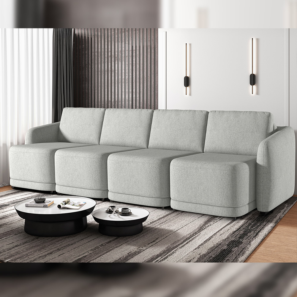Sofá Cama para Sala de Estar 5 Lugares 436cm Montserrat K01 Linho Cinza - Lyam Decor