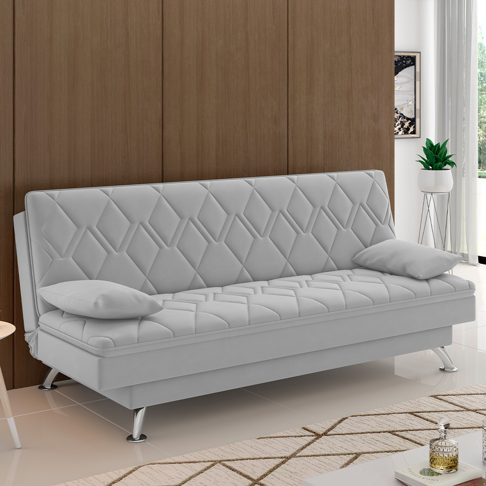 Sofá Cama para Sala de Estar Quarto 193cm Lia M03 Veludo Cinza - Lyam Decor