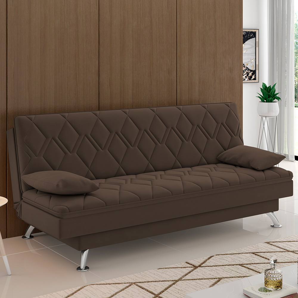 Sofá Cama para Sala de Estar Quarto 193cm Lia M03 Veludo Marrom - Lyam Decor