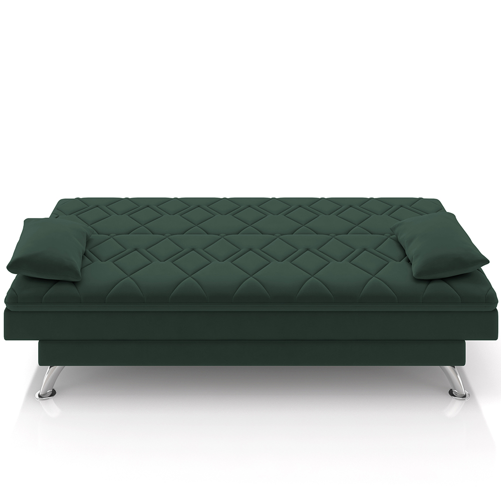 Sofá Cama para Sala de Estar Quarto 193cm Lia M03 Veludo Verde Musgo - Lyam Decor
