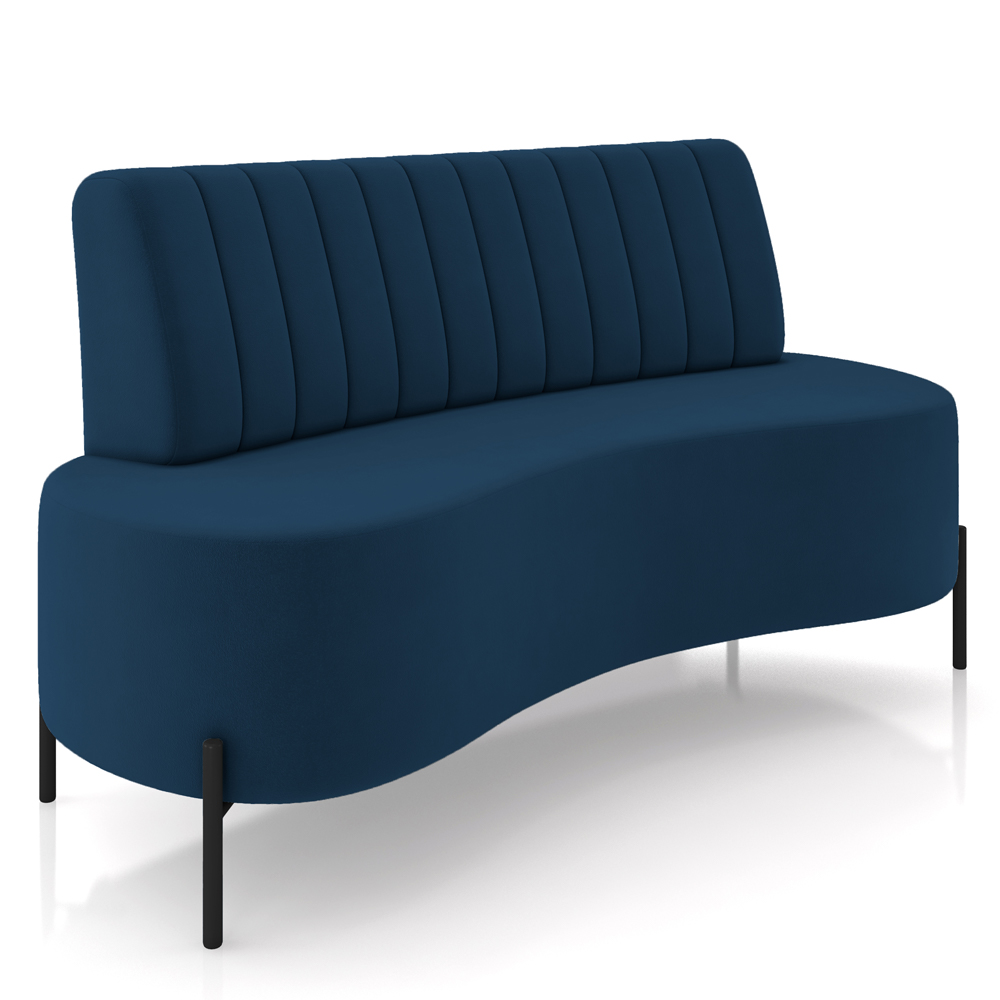 Sofá Chaise 2 Lugares Sala Living 135cm Pés Industrial Cayman K01 Veludo Azul Marinho - Lyam Decor