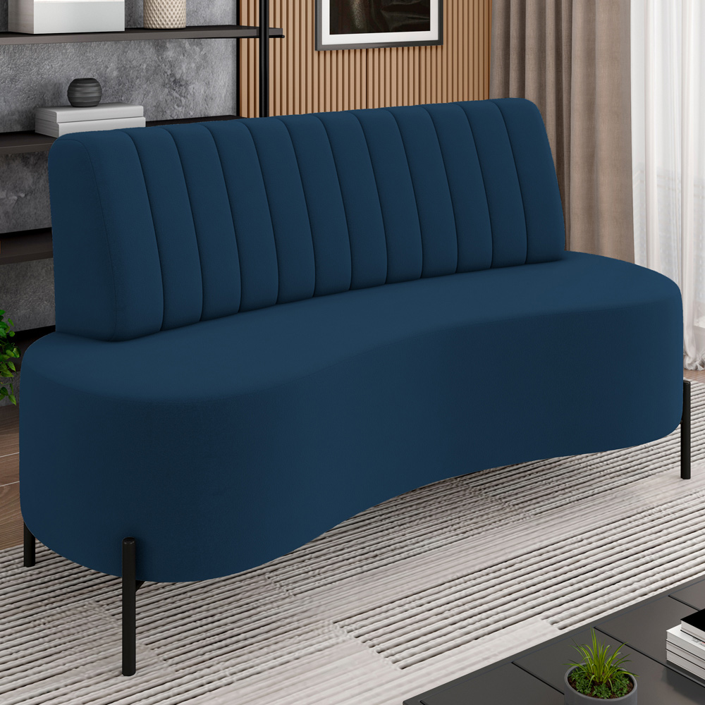Sofá Chaise 2 Lugares Sala Living 135cm Pés Industrial Cayman K01 Veludo Azul Marinho - Lyam Decor