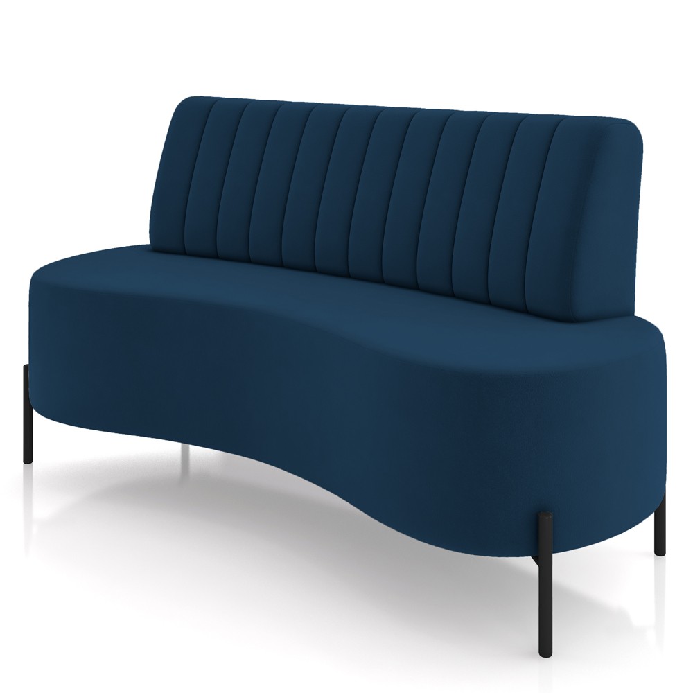 Sofá Chaise 2 Lugares Sala Living 135cm Pés Industrial Cayman K01 Veludo Azul Marinho - Lyam Decor