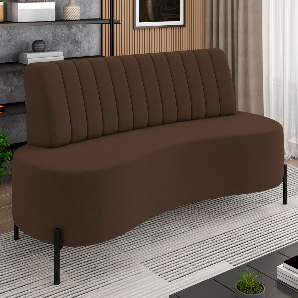 Sofá Chaise 2 Lugares Sala Living 135cm Pés Industrial Cayman K01 Veludo Marrom - Lyam Decor
