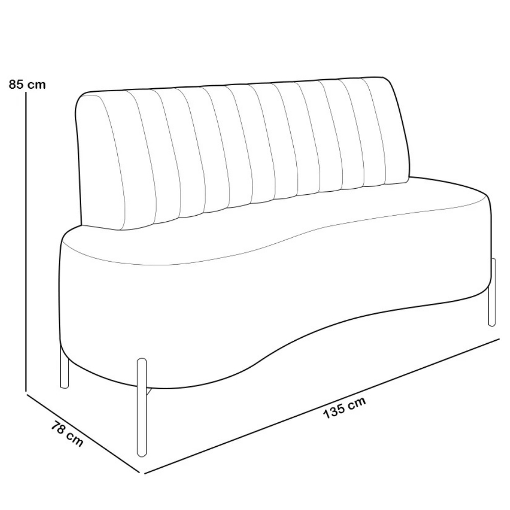 Sofá Chaise 2 Lugares Sala Living 135cm Pés Industrial Cayman K01 Veludo Preto - Lyam Decor