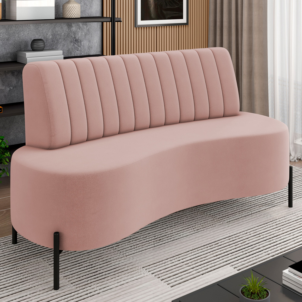 Sofá Chaise 2 Lugares Sala Living 135cm Pés Industrial Cayman K01 Veludo Rosê - Lyam Decor