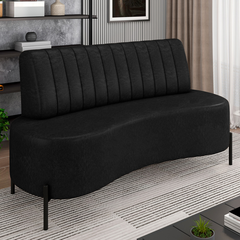 Sofá Chaise 2 Lugares Sala Living 160cm Pés Industrial Cayman K01 Couríssimo Preto - Lyam Decor