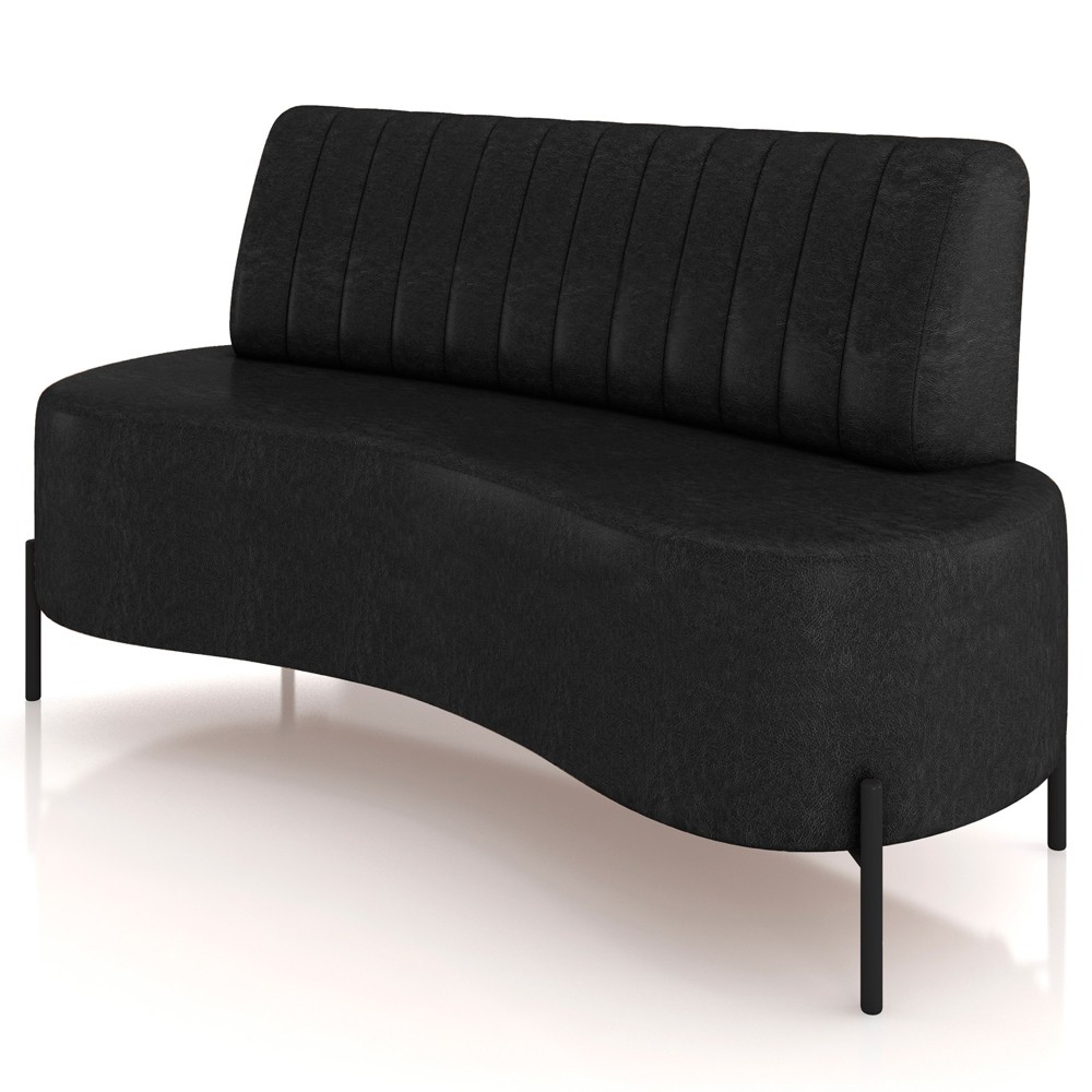 Sofá Chaise 2 Lugares Sala Living 160cm Pés Industrial Cayman K01 Couríssimo Preto - Lyam Decor