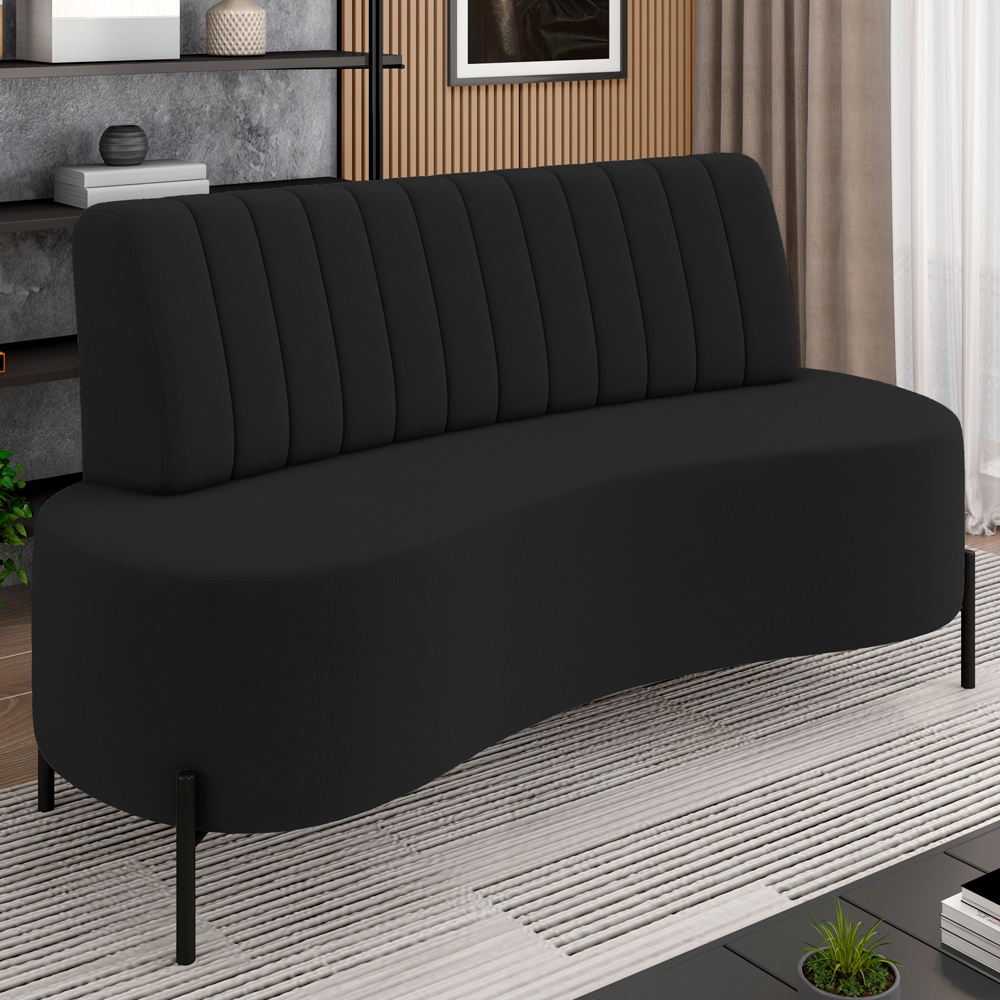 Sofá Chaise 2 Lugares Sala Living 160cm Pés Industrial Cayman K01 Veludo Preto - Lyam Decor