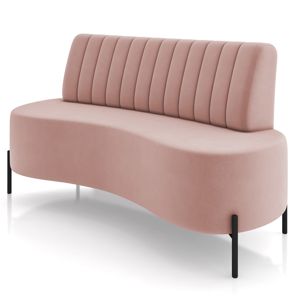 Sofá Chaise 2 Lugares Sala Living 160cm Pés Industrial Cayman K01 Veludo Rosê - Lyam Decor