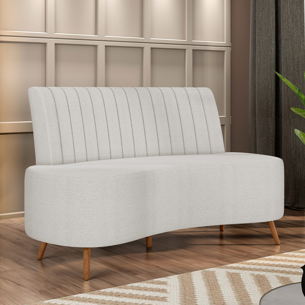 Sofá Chaise Living 2 Lugares 160cm Para Sala  Cayman K01 Bouclê Creme - Lyam Decor