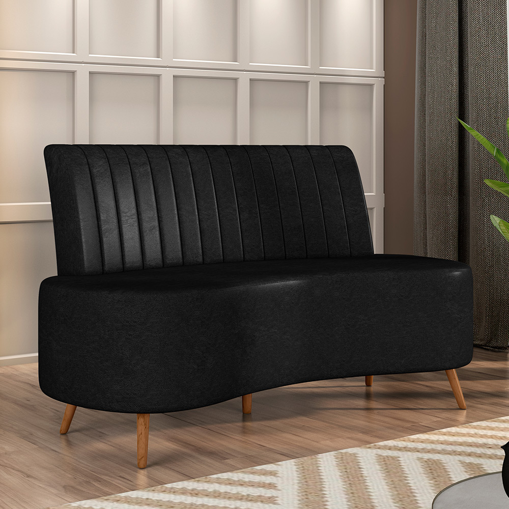 Sofá Chaise Living 2 Lugares 160cm Para Sala  Cayman K01 Sintético Preto - Lyam Decor