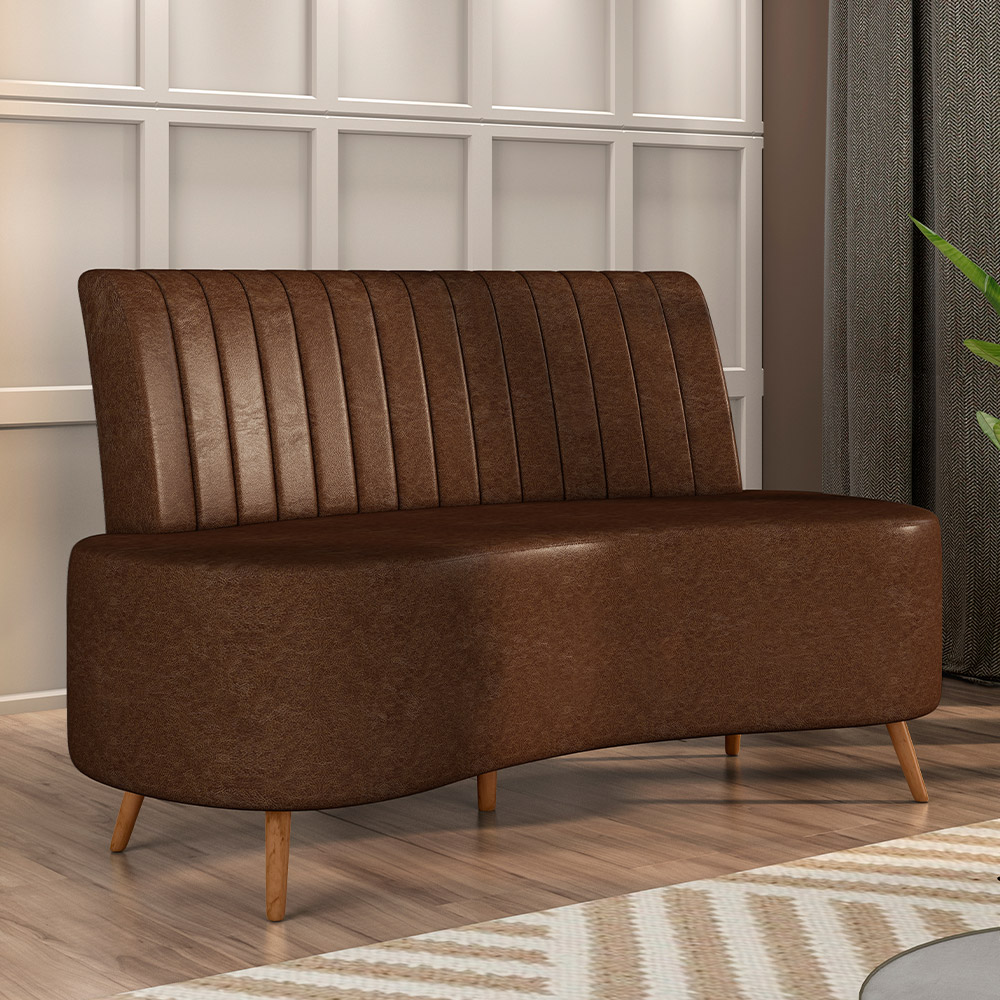 Sofá Chaise Living 2 Lugares 160cm Para Sala Cayman K01 Sintético Marrom - Lyam Decor