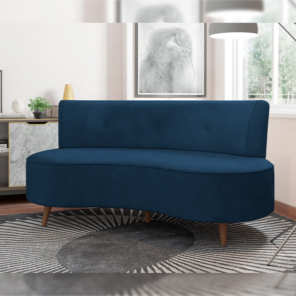 Sofá Chaise Living 2 Lugares 160cm para Sala Istambul K01 Veludo Azul Marinho - Lyam Decor