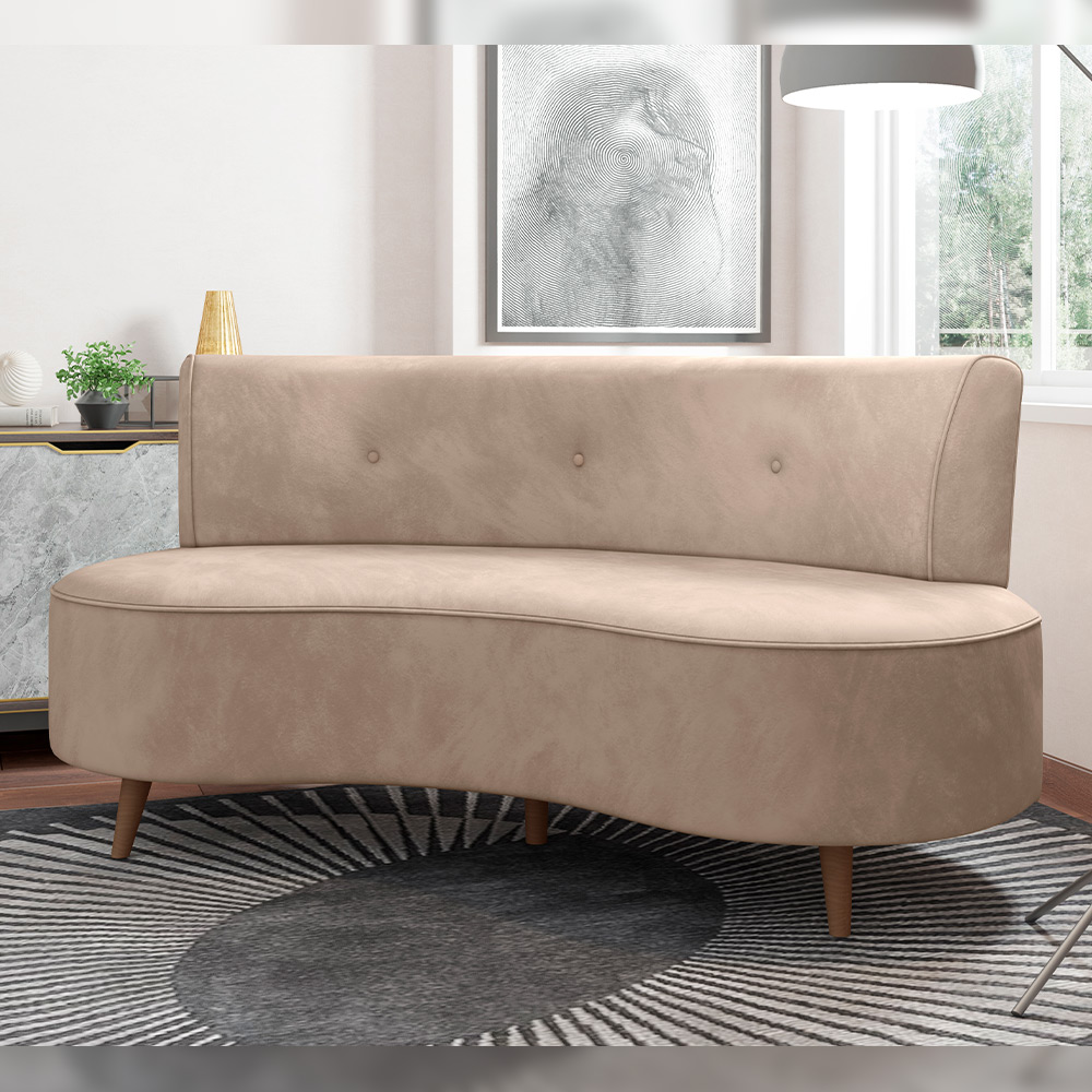 Sofá Chaise Living 2 Lugares 160cm para Sala Istambul K01 Veludo Bege - Lyam Decor