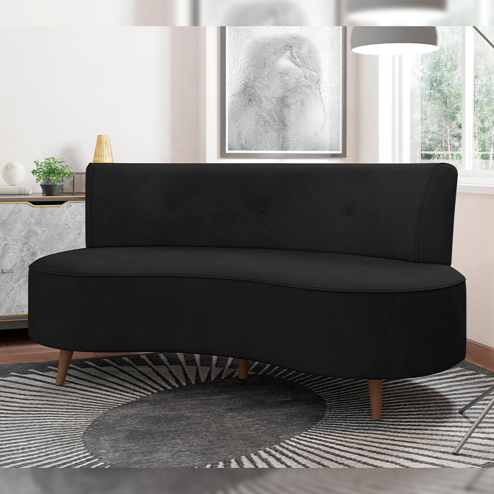 Sofá Chaise Living 2 Lugares 160cm para Sala Istambul K01 Veludo Preto - Lyam Decor