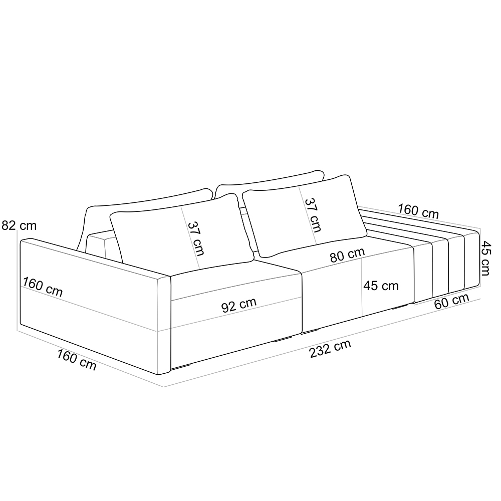 Sofá Ilha Modular Para Sala 232cm com Puff Dublin K01 Bouclê Creme - Lyam Decor
