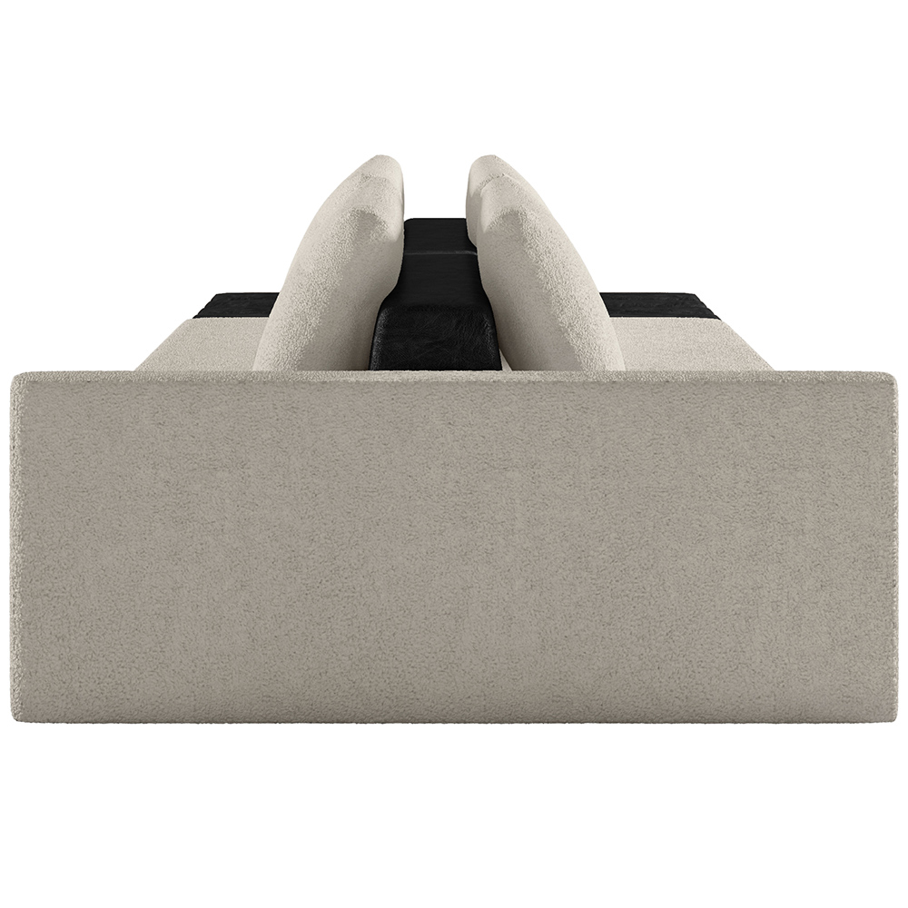 Sofá Ilha Modular Para Sala 232cm com Puff Dublin K01 Bouclê Creme e Sintético Preto  - Lyam Decor