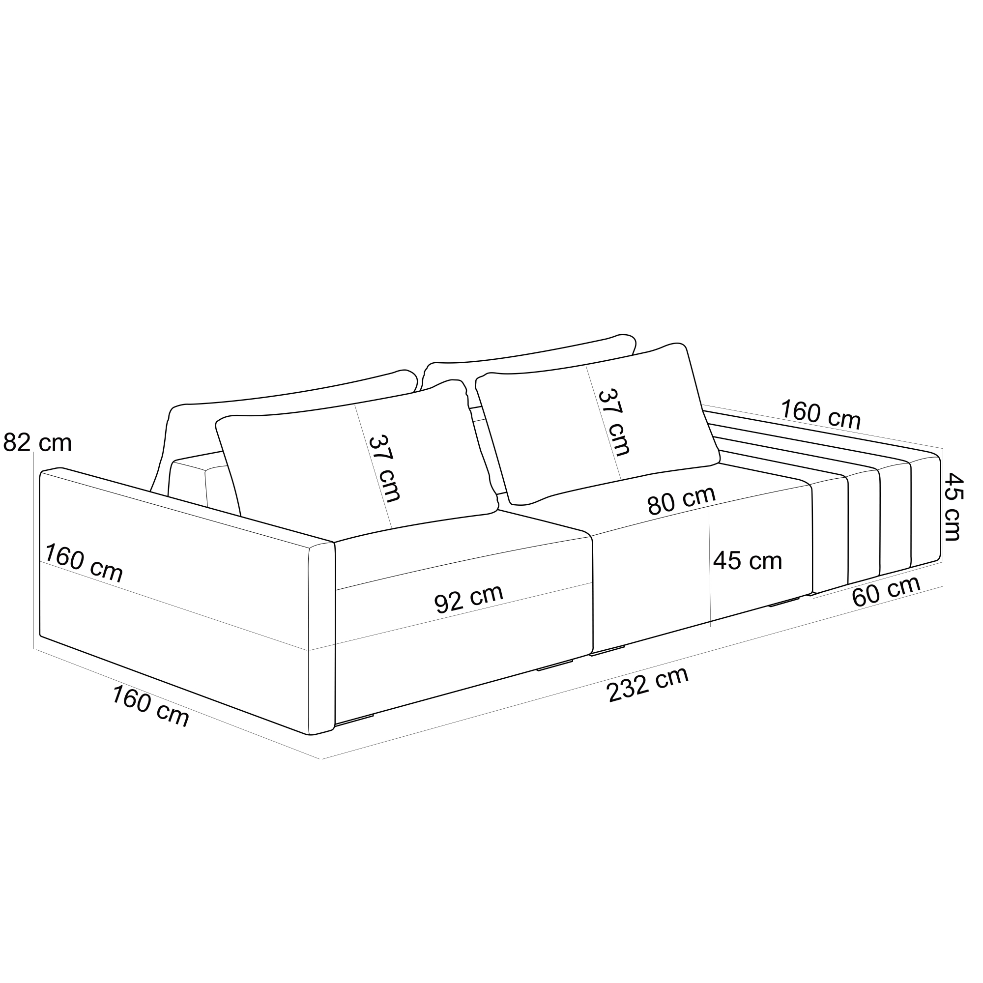 Sofá Ilha Modular Para Sala 232cm com Puff Dublin K01 Linho Bege e Sintético Preto - Lyam Decor
