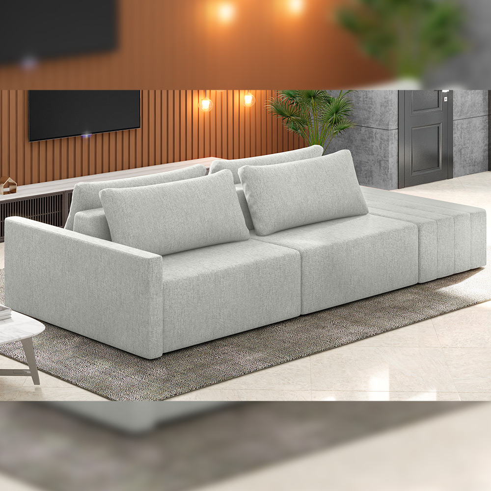 Sofá Ilha Modular Para Sala 232cm com Puff Dublin K01 Linho Cinza - Lyam Decor