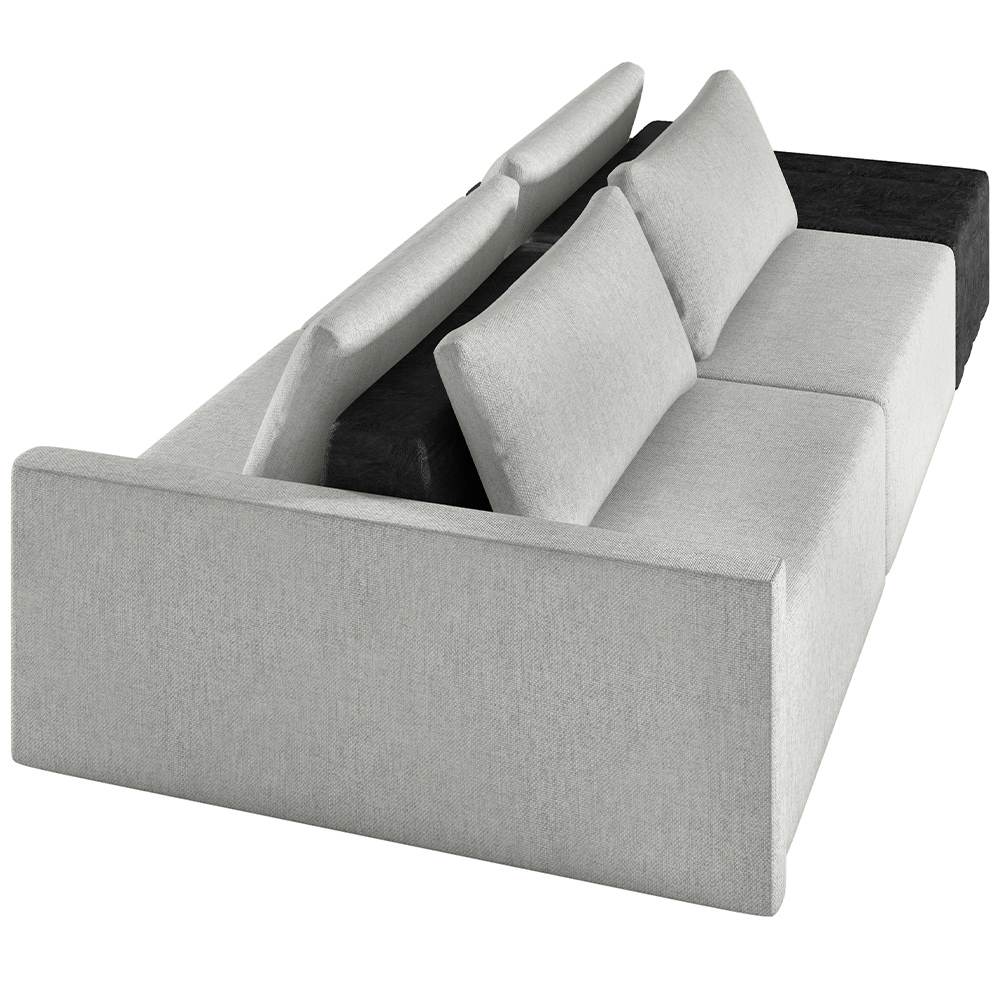 Sofá Ilha Modular Para Sala 232cm com Puff Dublin K01 Linho Cinza e Sintético Preto - Lyam Decor