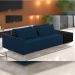 Sofá Ilha Modular Para Sala 232cm com Puff Dublin K01 Veludo Azul Marinho e Sintético Preto - Lyam Decor