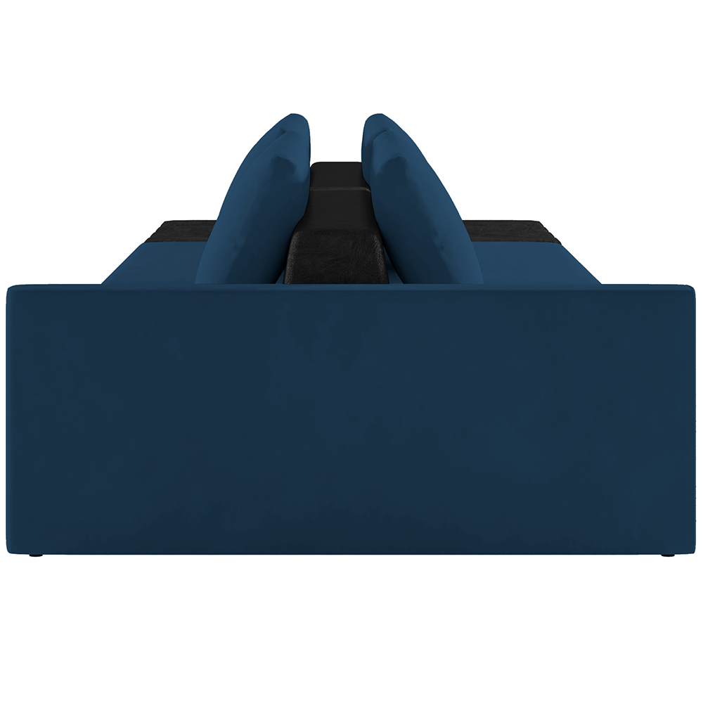 Sofá Ilha Modular Para Sala 232cm com Puff Dublin K01 Veludo Azul Marinho e Sintético Preto - Lyam Decor