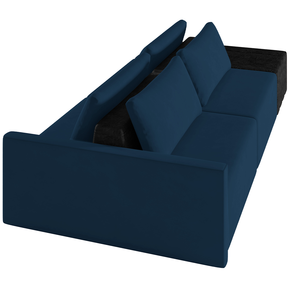 Sofá Ilha Modular Para Sala 232cm com Puff Dublin K01 Veludo Azul Marinho e Sintético Preto - Lyam Decor