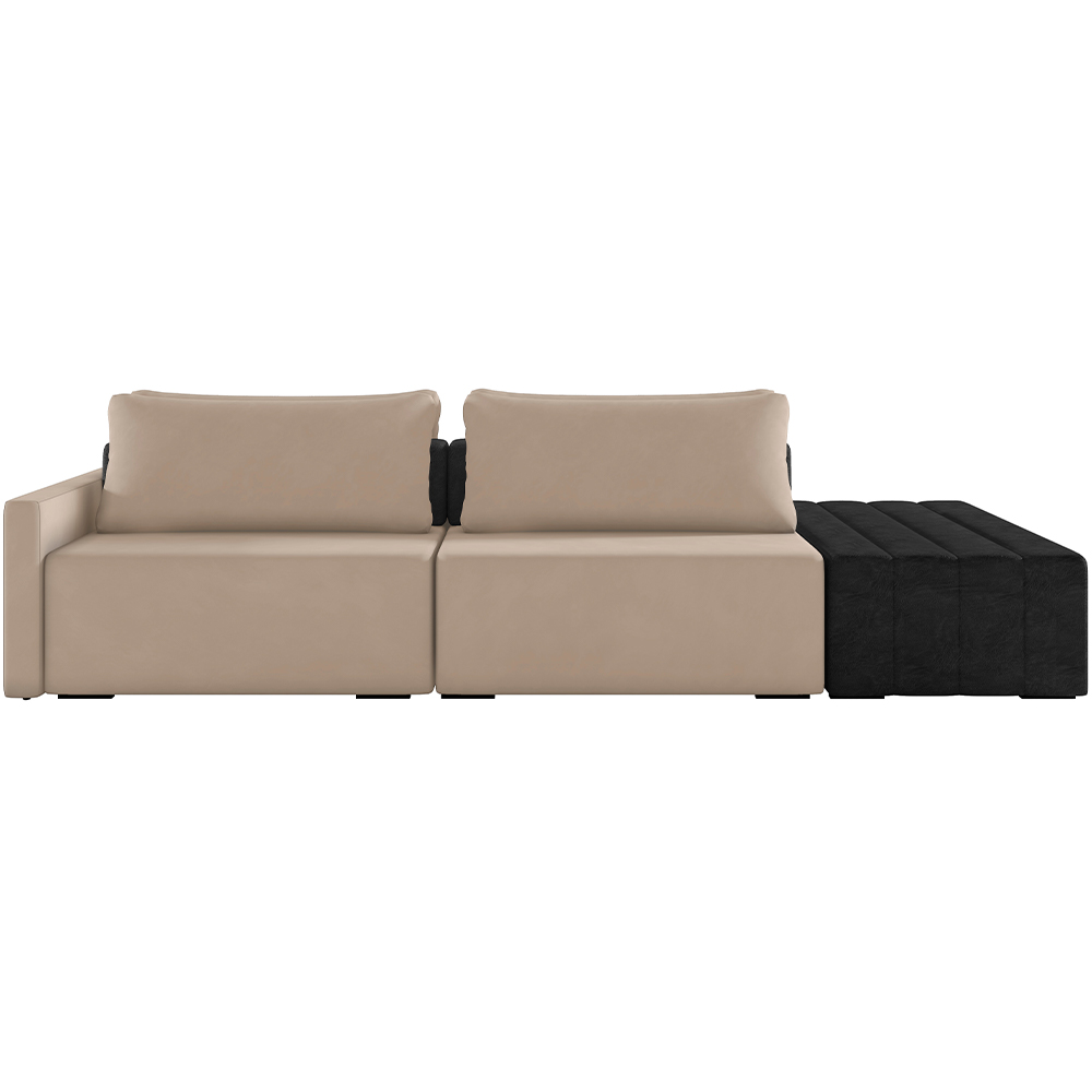 Sofá Ilha Modular Para Sala 232cm com Puff Dublin K01 Veludo Bege TA7074 e Sintético Preto TF7036