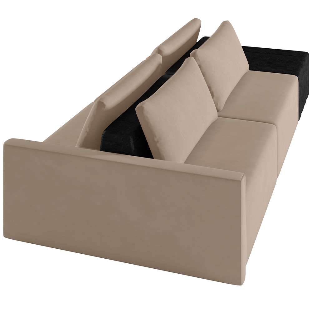 Sofá Ilha Modular Para Sala 232cm com Puff Dublin K01 Veludo Bege TA7074 e Sintético Preto TF7036