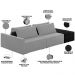 Sofá Ilha Modular Para Sala 232cm com Puff Dublin K01 Veludo Cinza e Sintético Preto - Lyam Decor