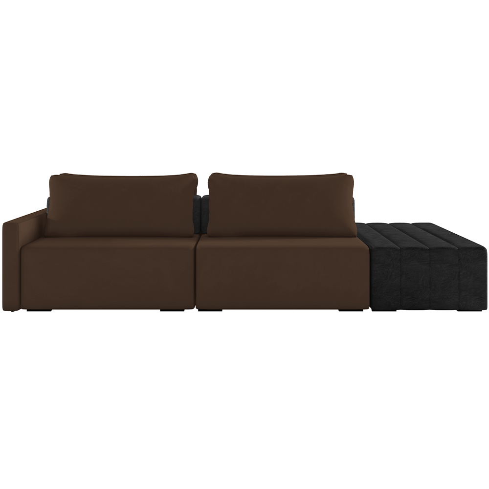 Sofá Ilha Modular Para Sala 232cm com Puff Dublin K01 Veludo Marrom TA7031 e Sintético Preto TF7036
