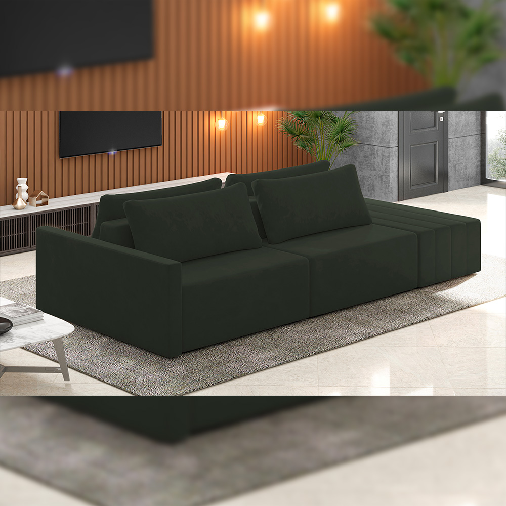 Sofá Ilha Modular Para Sala 232cm com Puff Dublin K01 Veludo Verde - Lyam Decor