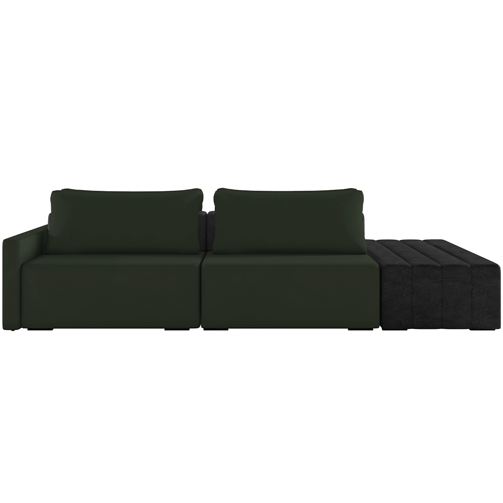 Sofá Ilha Modular Para Sala 232cm com Puff Dublin K01 Veludo Verde TA7052 e Sintético Preto TF7036