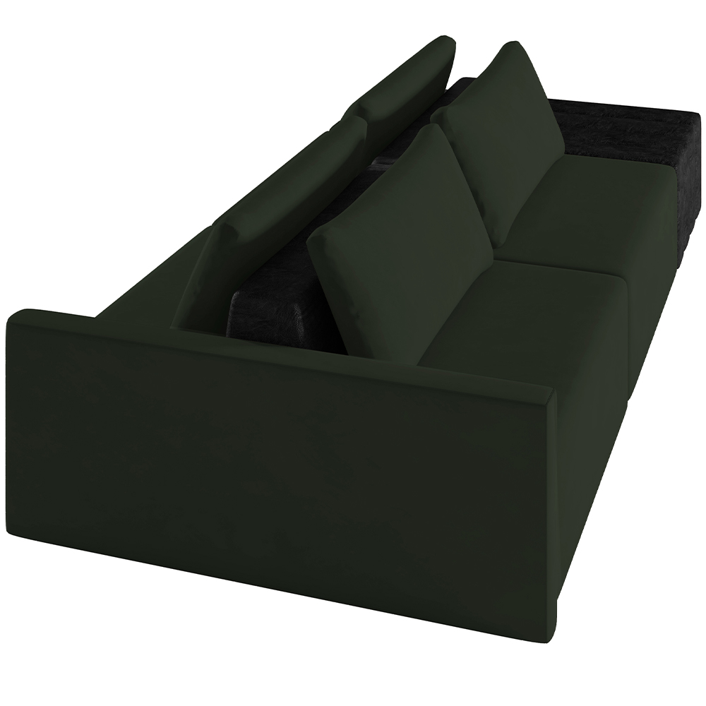 Sofá Ilha Modular Para Sala 232cm com Puff Dublin K01 Veludo Verde TA7052 e Sintético Preto TF7036