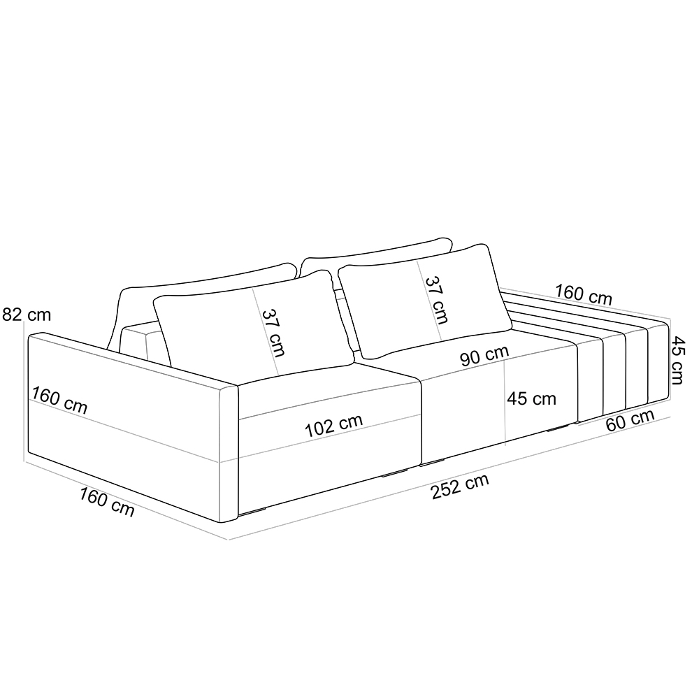Sofá Ilha Modular Para Sala 252cm com Puff Dublin K01 Bouclê Cinza - Lyam Decor