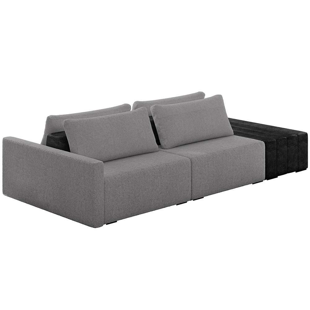 Sofá Ilha Modular Para Sala 252cm com Puff Dublin K01 Bouclê Cinza e Sintético Preto - Lyam Decor