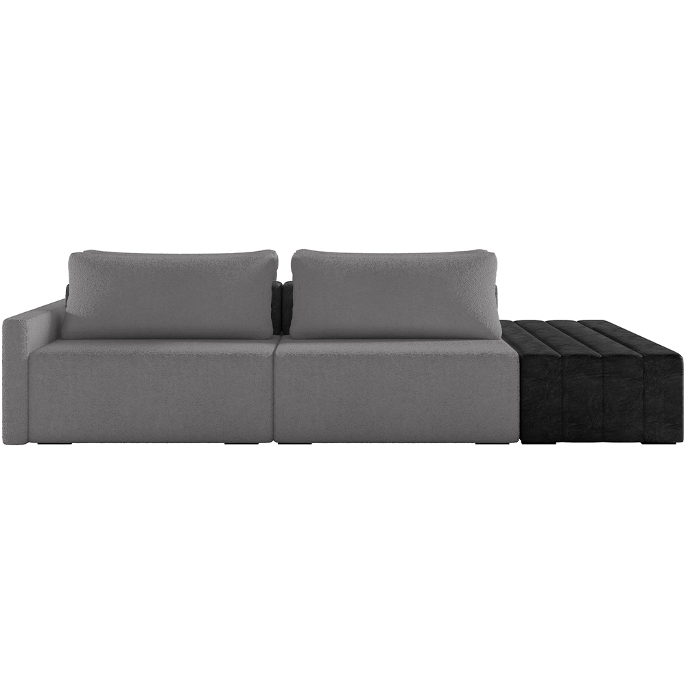 Sofá Ilha Modular Para Sala 252cm com Puff Dublin K01 Bouclê Cinza e Sintético Preto - Lyam Decor