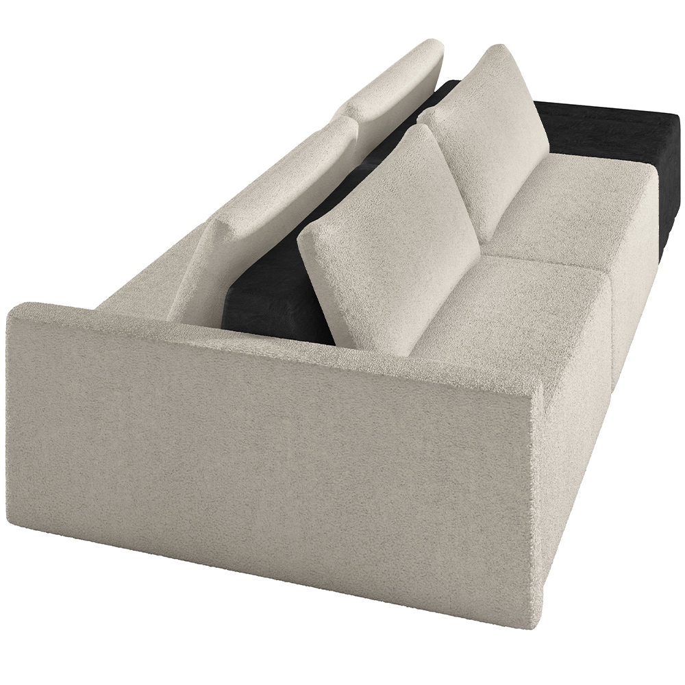 Sofá Ilha Modular Para Sala 252cm com Puff Dublin K01 Bouclê Creme e Sintético Preto - Lyam Decor