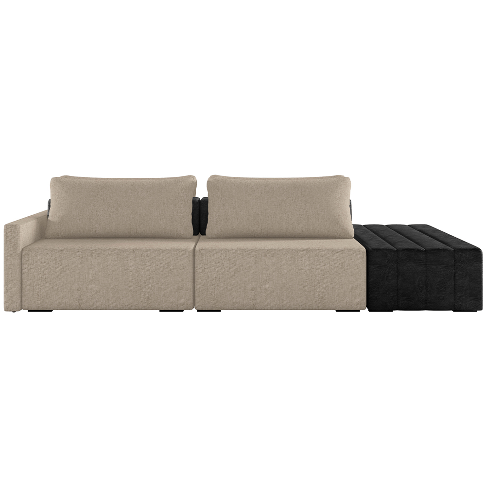 Sofá Ilha Modular Para Sala 252cm com Puff Dublin K01 Linho Bege e Sintético Preto - Lyam Decor