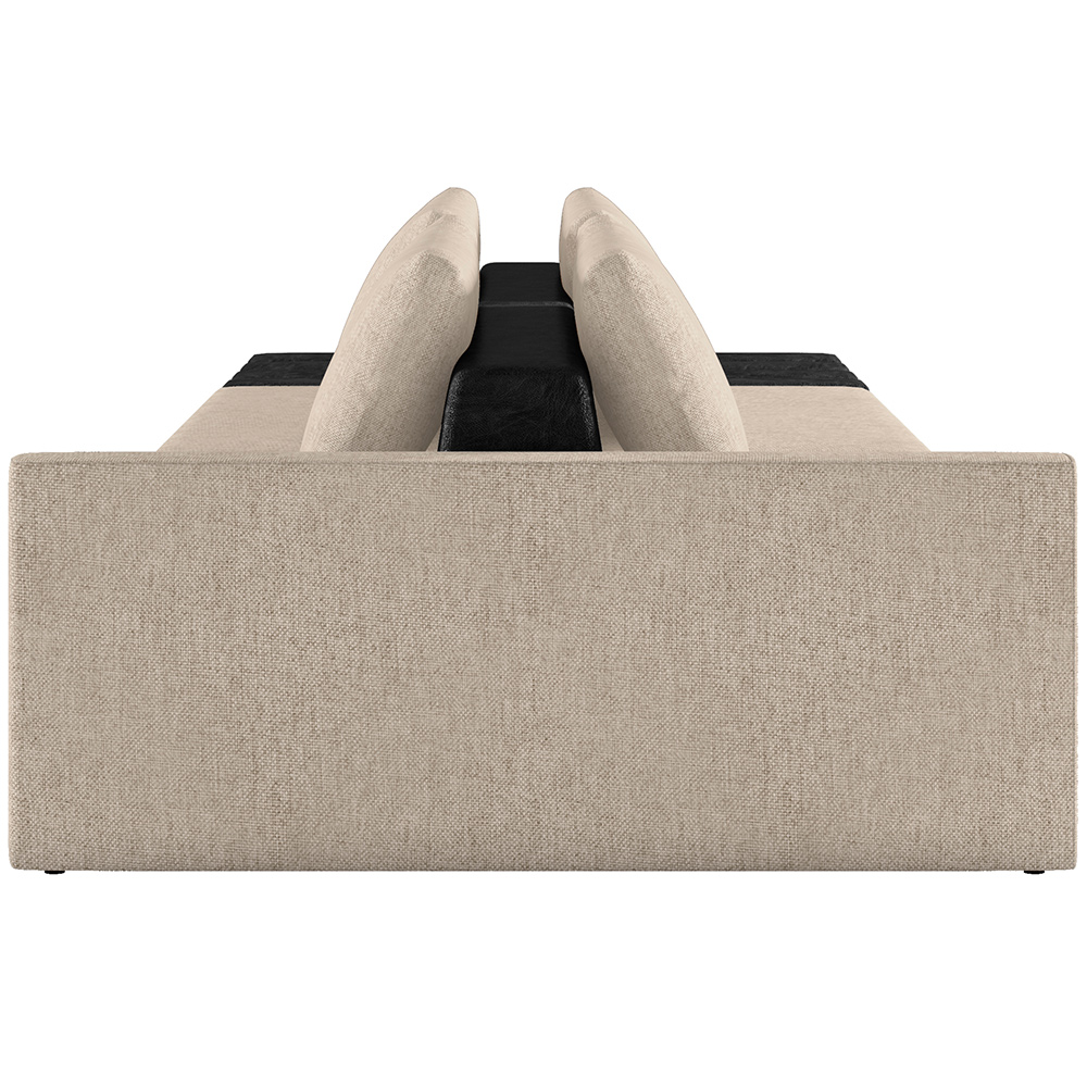 Sofá Ilha Modular Para Sala 252cm com Puff Dublin K01 Linho Bege e Sintético Preto - Lyam Decor