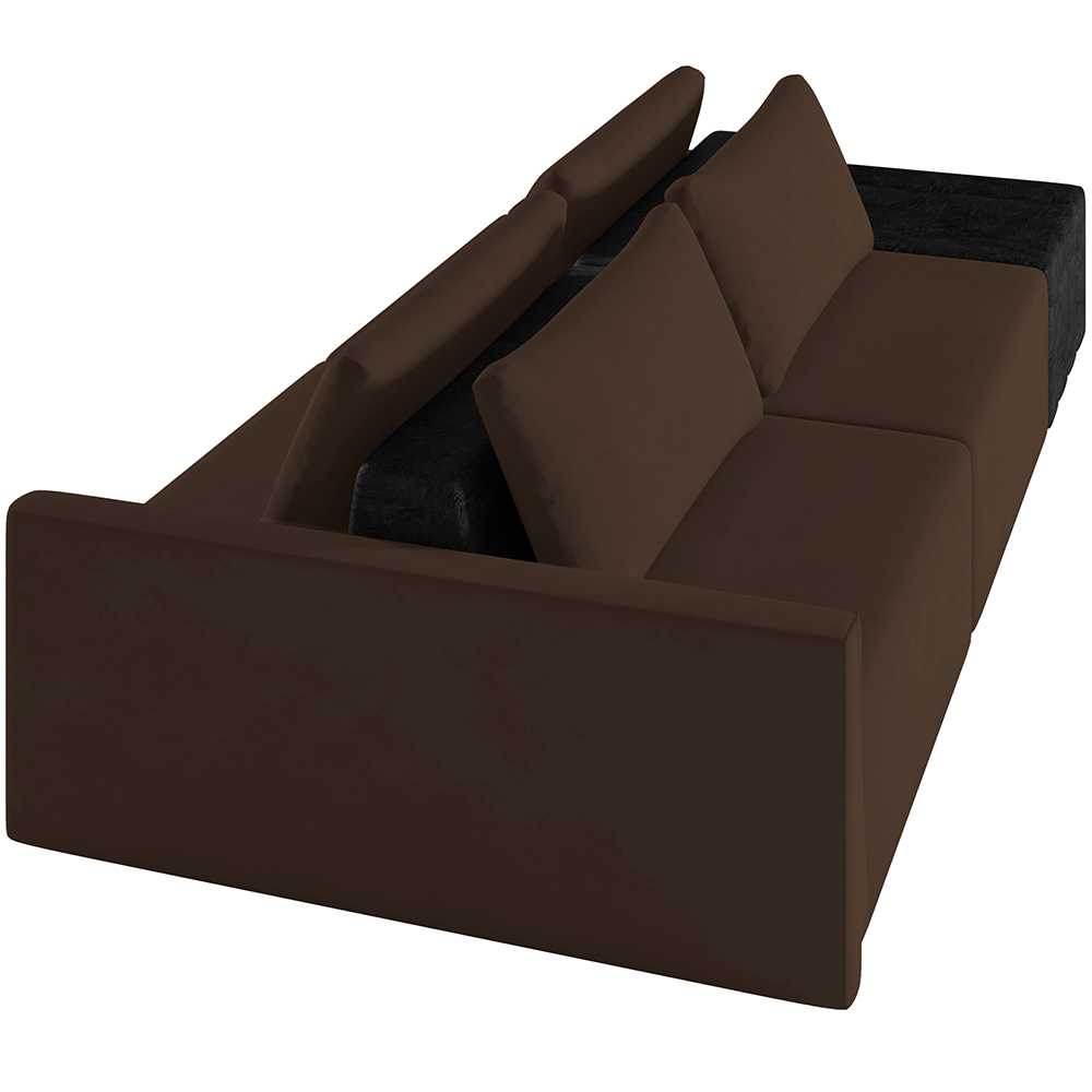 Sofá Ilha Modular Para Sala 252cm com Puff Dublin K01 Veludo Marrom TA7031 e Sintético Preto TF7036