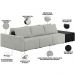Sofá Ilha Modular Para Sala 312cm com Puff Dublin K01 Linho Cinza e Sintético Preto - Lyam Decor