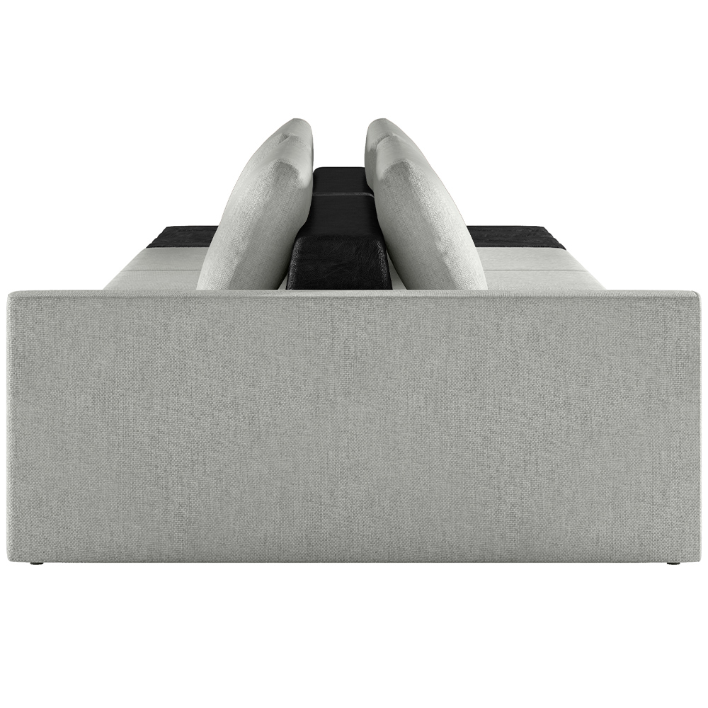 Sofá Ilha Modular Para Sala 312cm com Puff Dublin K01 Linho Cinza e Sintético Preto - Lyam Decor