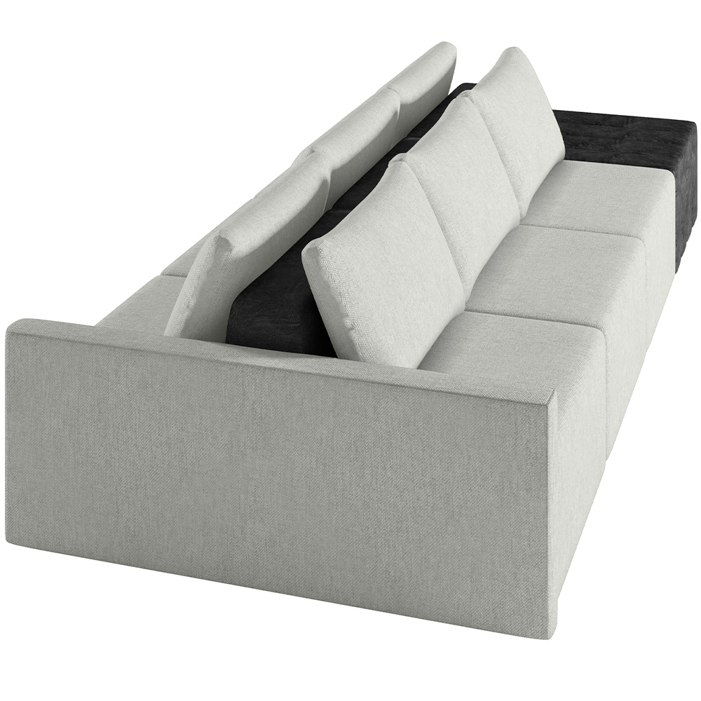 Sofá Ilha Modular Para Sala 312cm com Puff Dublin K01 Linho Cinza e Sintético Preto - Lyam Decor