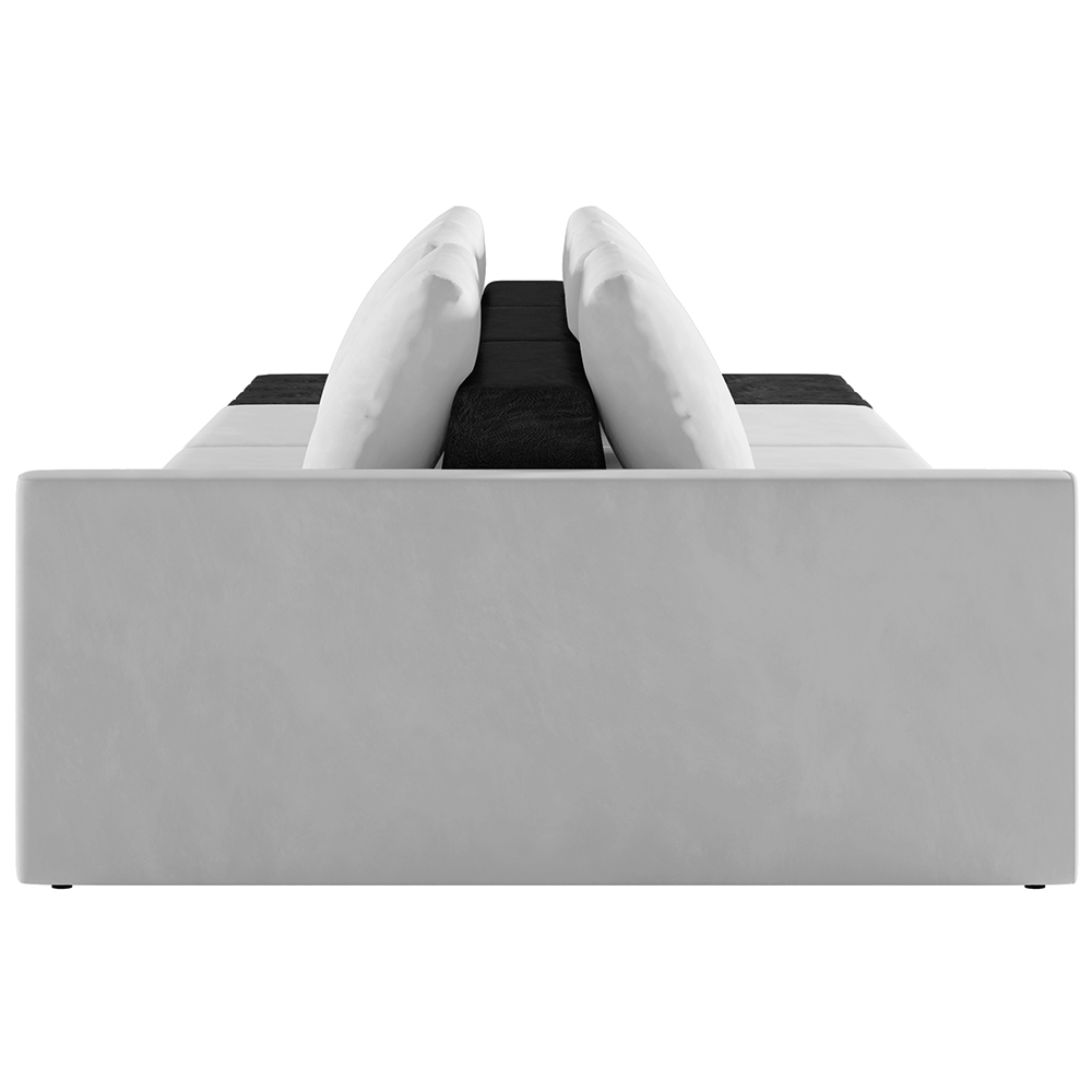 Sofá Ilha Modular Para Sala 312cm com Puff Dublin K01 Veludo Cinza TA7030 e Sintético Preto TF7036