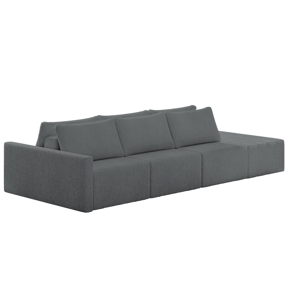 Sofá Ilha Modular Para Sala 342cm com Puff Dublin K01 Bouclê Cinza - Lyam Decor